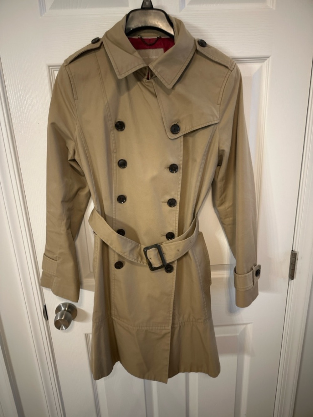 Banana Republic Trench Coat Women's Medium Khaki Belted Double Breasted Classic